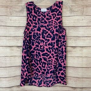 Adrienne Pink Leopard Sleeveless Hi Low Tank Top Small
